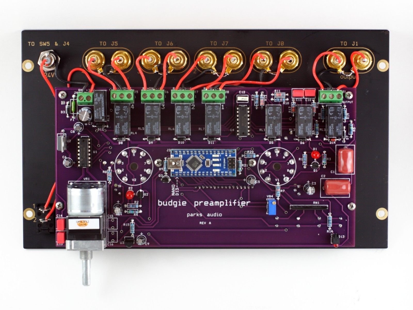 Budgie A Vacuum Tube Preamp with Arduino Nano (main purple PCB only) from diytube on Tindie