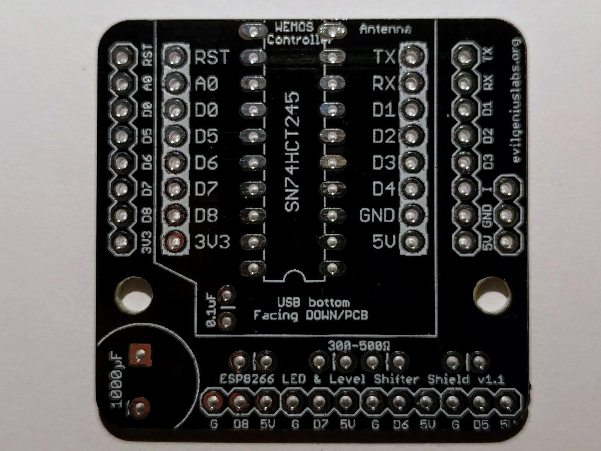 Wemos D1 Mini ESP8266 LED & Level Shifter Shield from jasoncoon on Tindie