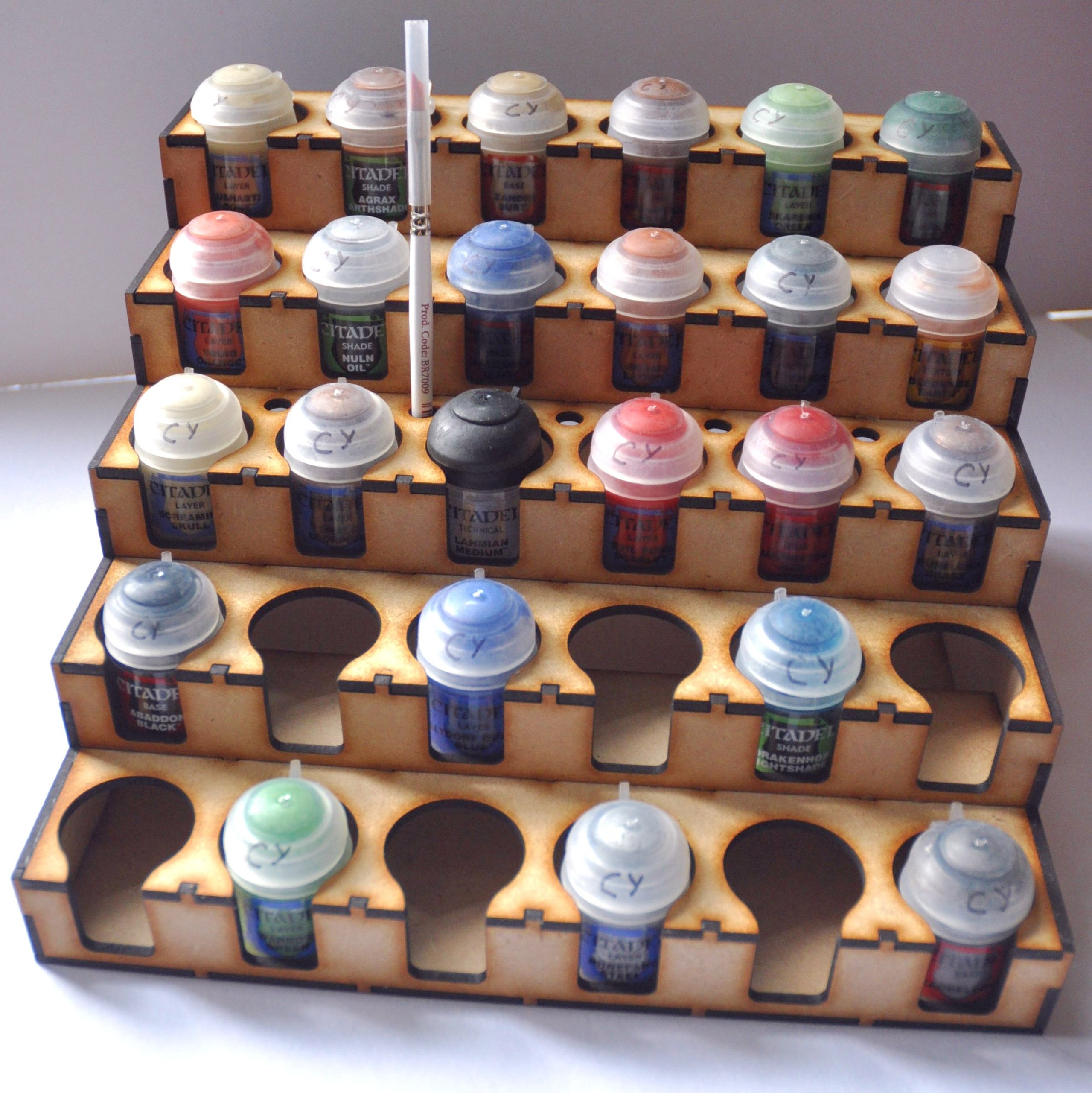 Lasercut paint rack for Citadel / Tamiya sized pots from SpearAndLaser