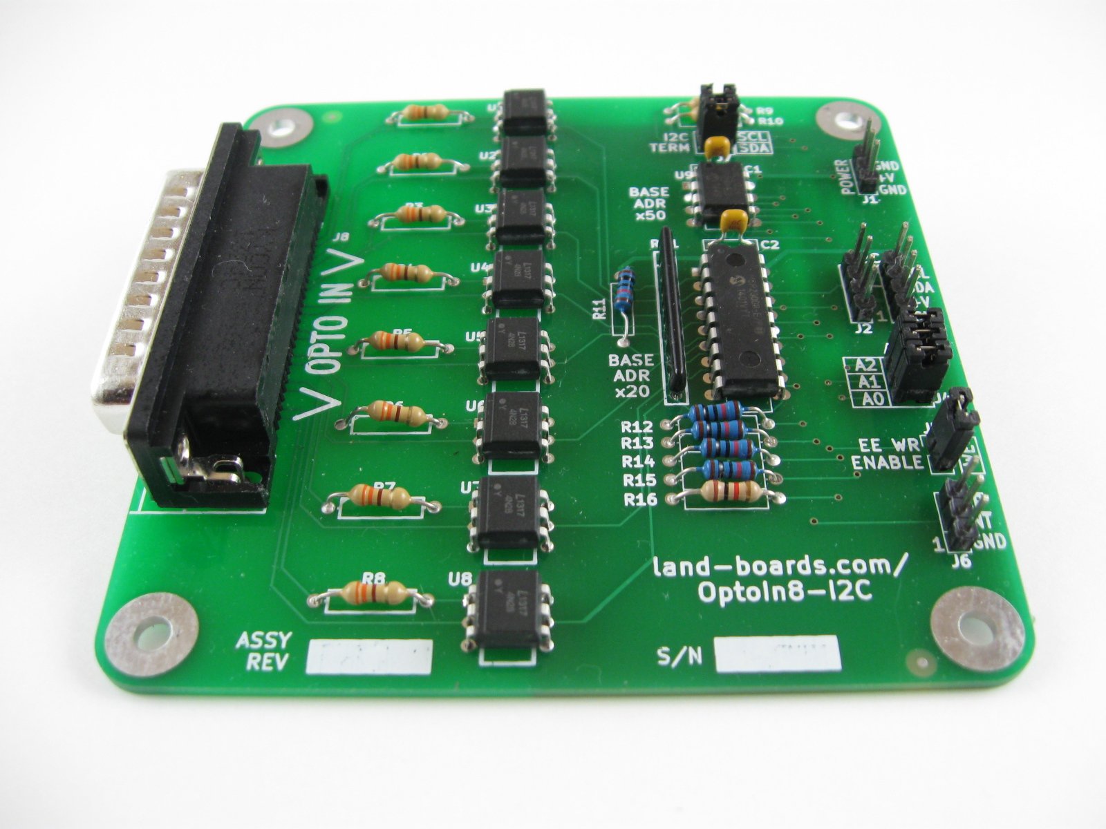 Eight opticallyisolated inputs card (OptoIn8I2C) from land_boards on Tindie