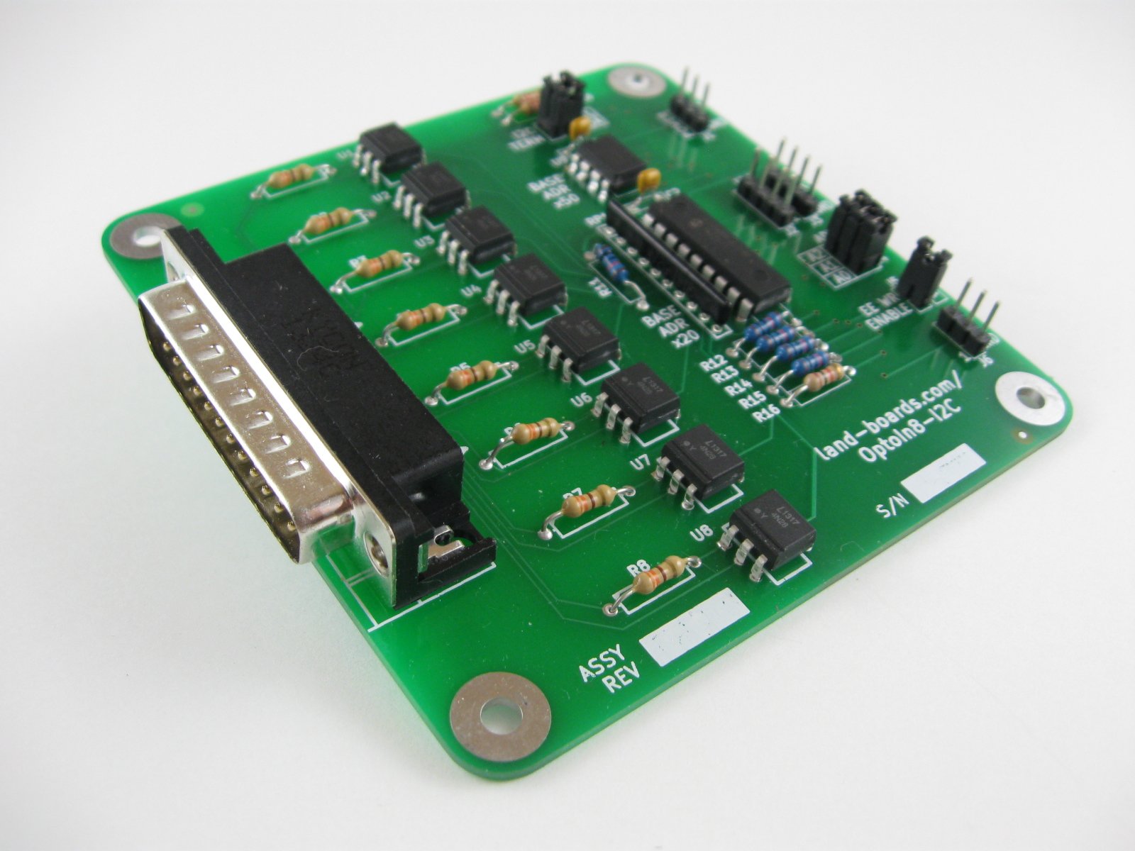 Eight opticallyisolated inputs card (OptoIn8I2C) from land_boards on Tindie