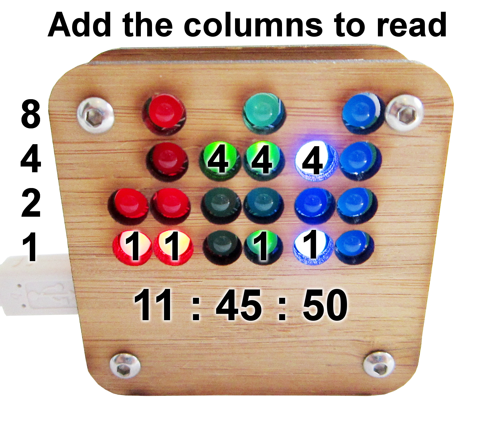 RGB Binary Clock KIT in Bamboo Case USB Powered from applemountain on